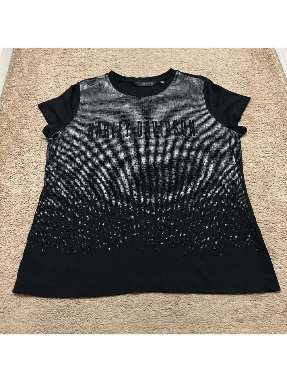 Harley Davidson Women’s Metallic Print Front Tee Black Silver Size XL - Picture 1 of 7
